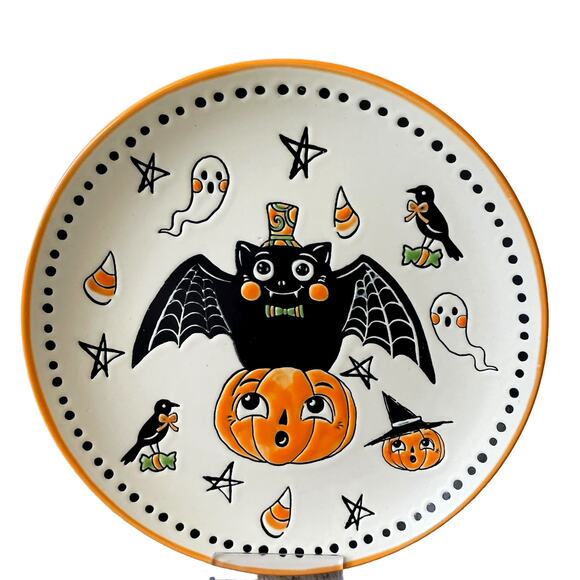 Eli + Ana Halloween CREEP SHOW Salad Plates 8in Set 2 Ceramic Vintage Inspired - Picture 2 of 10